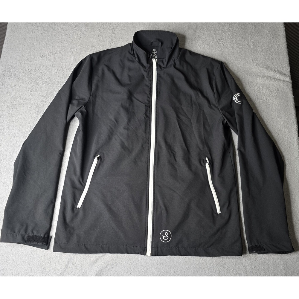 Swannies Golf Full Zip Jacket Mens M Logo Zip Pockets Polyester Black